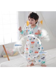 Cartoon Baby Sleeping Bag Kids Pajamas Double Gauze Pure Cotton Long Sleeve Children Zip Sleeping Bag Spring Summer for 1-5Y