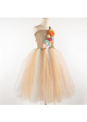 Fairy Tutu Dress with Floral Wreath Fairy Costume Tulle Princess Dress Kids Wedding Party Dresses For Girls 1-14