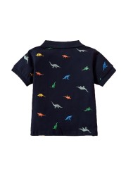 Summer Children Boys Clothes Tops Kids Label T-shirt Cartoon Dinosaur Print Short Sleeve Polo Shirt 2-7Y