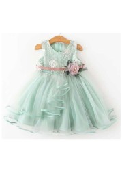 1-5Y Summer Girls Dress 2022 New Sleeveless Princess Dress Korean Style Stitching Lace Children Dress Vestidos G0025