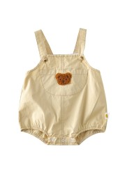 2022 summer baby bodysuits infant girls sleeveless one-piece baby towel bear embroidery newborn overalls boys cotton clothes