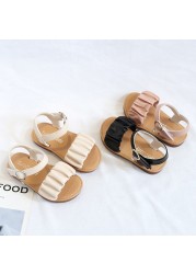 Brand Design Pleated Upper Little Girls Sandals 2022 Summer School Kids Sandals Girls Princess Beautiful Holiday Beach Shoes F03173