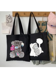 Women Cartoon Anime Bear Shopping Bag Shopper Foldable Reusable Canvas Handbag Harajuku Style Student Bag Canvas Tote Bag Newest