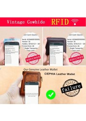 Vintage Men's Genuine Leather Wallet RFID Blocking Trifold Short Multifunction Money Clip Large Capacity Zipper Coin Purse