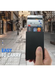 محفظة الألومنيوم ضئيلة مع مرونة الظهر الحقيبة معرف حامل بطاقة الائتمان محفظة بشريحة RFID صغيرة التلقائي المنبثقة بطاقة البنك