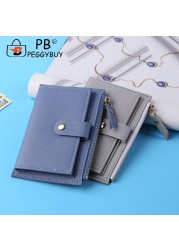 Fashion Women Solid Color Multi Slot Credit Card Holder Portable PU Leather Mini Coin Purse Multifunction Zipper Wallet