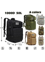 50L 1000D Nylon Waterproof Trekking Hunting Hunting Backpack Outdoor Military Backpack Tactical Sports Camping Hiking