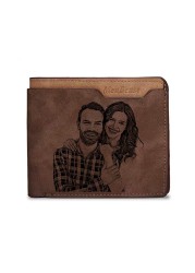 Men's Short Multifunction PU Leather DIY Engraving Personalized Photo Text Wallet Carving Photo Wallet Father's Day Gift for Men