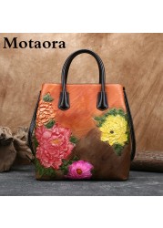 MOTAORA Retro Women Bag Vintage Bucket Shoulder Bags for Women 2022 New Handmade Embossed Leather Handbag Floral Tote Bag Female