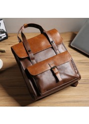 Leather Backpack Vintage Laptop Bag for Women Men Black College School Bookbag Weekend Travel Practical Bag