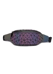 Women's Luminous Leather Waist Bag, Brand Handbag with Strap, Geometric Chest Bag, Fashionable