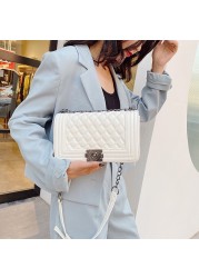 Women Designer Chain Shoulder Bags Rhombus Plaid Messenger Bag Handbags Square Ladies Simple White PU Leather Crossbody Bags Sac