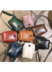 Genuine Leather Mobile Phone Cover Women Messenger Bag Cowhide 2022 Shoulder Bag Oil Wax Skin Small Square Box Purses Crossbody