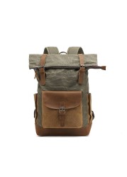 Classic Canvas Backpack For Men Canvas Leather Backpack For Hiking Travel School Backpack