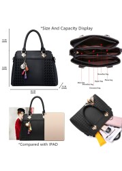 Women Handbags Tassel PU Leather Bag Top-Handle Embroidery Crossbody Bag Shoulder Handbags