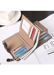 New Korean casual men's wallet short vertical locomotive British casual multi-function card bag zipper buckle triangle folding