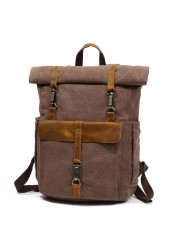 Vintage Canvas Leather Backpack Laptop Backpack Teenage Travel Backpack Student Computer Bag