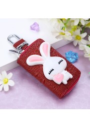 2022 New Korean Key Holder Cowhide Women Housekeeper Key Wallet Cartoon Rabbit Creative Gift Key Organizer Car Key Bag