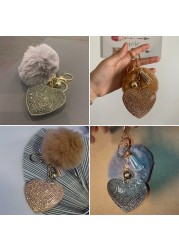 Rhinestone Pompom Heart Keychain Ladies Bag Hanging Room Car Pendant Decoration