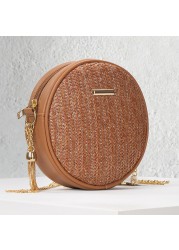 New Fashion Round Straw Bag Vintage Handmade Woven Shoulder Bag Summer Holiday Casual Bags Female Handbag Crossbody Bag Women