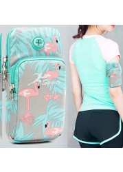 Mobile Phone Arm Bag Flamingo Flower Print Outdoor Sports Running Armband Handbag Holder Bag Gym Pouch for iPhone 12 11 Pro Max