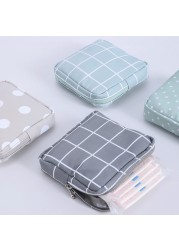 Women Portable Sanitary Napkin Storage Bag Cotton Travel Makeup Bag Printed Literary Zipper Purse Sundries Cosmetic Organizer