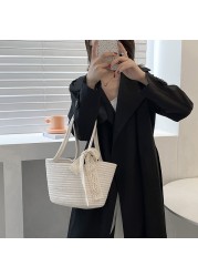 Elegant Ladies Straw Tote Bags Ladies Vacation Beach Casual Tote Fashion Handbag Vintage Shoulder Bag Straw Shoulder Bag