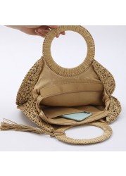 Rattan straw summer women's bag fashion woven circular ladies large capacity travel woman luxury handmade fashion handbag