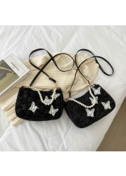 Summer Vintage Small Butterfly Printed Women Handbags Pearl Chain Handbags Elegant Women's Armpit Handbags Luxury Bags