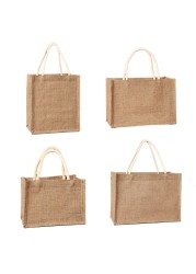 Jute Tote Bags Burlap Reusable Beach Grocery Shopping Bag With Handle Large Capacity Travel Storage Organizer For Women