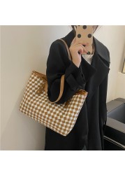 MBTI Fashion Plaid Women Shoulder Bag Classic Casual Tote Korean Tote Bag Elegant Femme Main Brief Vintage Bolso Mujer