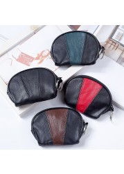 New Fashion Genuine Leather Wallet Semi-circular Splicing Zipper Coin Purse Key Holder Storage Money Pouch Cash Pocket Clutches