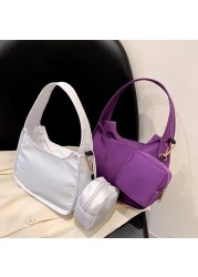 Women Nylon Handbag Solid Color Simple Casual Tote Clutch Bags with Small Purse for Women Fashionable Decoration