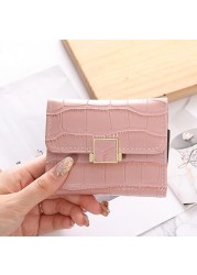 Leather women's wallet female short retro three-fold folding student version simple multi-card crocodile pattern coin purse