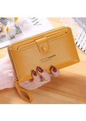 Brand Yellow Women Wallet Soft PU Leather Female Small Purse Hasp Card Holder Coin Short Wallets Slim Small Purse Zipper Keychain