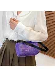 Women Bright Diamond Tote Bag Portable Female Crossbody Purse Bag Chain Zipper Shoulder Letter Bucket Clutch Pouch Handbag 2022