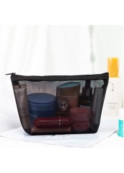 1pc Black Transparent Wash Bags Portable Breathable Trapezoid With Zipper Nylon Travel Mesh Large Capacity Cosmetic Bag