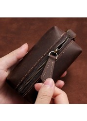 Men Crazy Horse Genuine Leather Key Wallet Coin Card Holder Money Bag With Keyring Zipper Pocket Car Mini Key Holder Purse