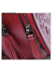 Round Shoulder Bags Vintage Flower Casual Leather Tassel Small Handbag Tote for Ladies Outdoor Shopping Travel