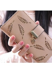 Leaves Hollow Women's Wallet Soft PU Leather Women's Clutch Wallet Female Designer Ladies Wallets Coin Card Purse