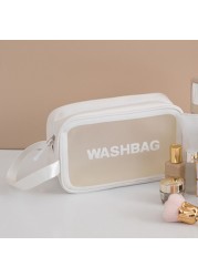 Portable Large Capacity Travel Portable Transparent Wash Bag PU Waterproof Matte Cosmetic Bag Skin Care Product Storage Bag