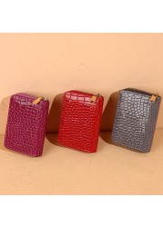 Solid Crocodile Pattern Women Card Holder PU Leather Credit Card Holder Zipper Business Card Pocket Unisex Travel Wallet