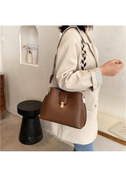 Simple small pu leather bucket crossbody bags for women 2022 new designer lady fashion luxury branded shoulder bag purses