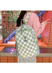 Fashion Plaid Women Backpack Purses Casual Nylon Backpack Student Book School Bags For Girls New High Capacity Travel Bag