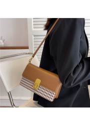 Burminsa Stylish Plaid Small Armpit Shoulder Crossbody Bags for Women Brand Designer Turn Lock Flap Ladies Handbags Spring 2022