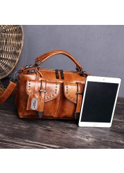 Retro Black Leather Handbag for Women Designer Accessory Vintage Shoulder Bag Fashionable XD09 2020