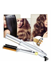 2 in 1 Hair Curler Hair Straightener Styling Tools LCD Ceramic Rotating Hair Waver Magic Curling Wand Iron. a brush