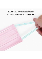 Disposable 3-Ply Nonwoven Mask Breathable Gauze Mask with Elastic Ear Band, Pink, 10-500 Pieces