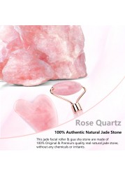 Natural Pink Quartz Jade Roller Gua Sha Set Facial Body Massager Roller Stone Jade Massage Set Face Lifting Beauty Massage Device