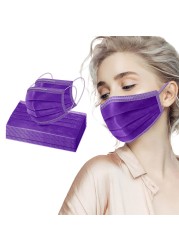 10-100pcs Adult Face Mask Disposable Mask Nonwove 3 Layer Filter Mouth Face Mask Filter Respirator Purple Pink Protective Masks